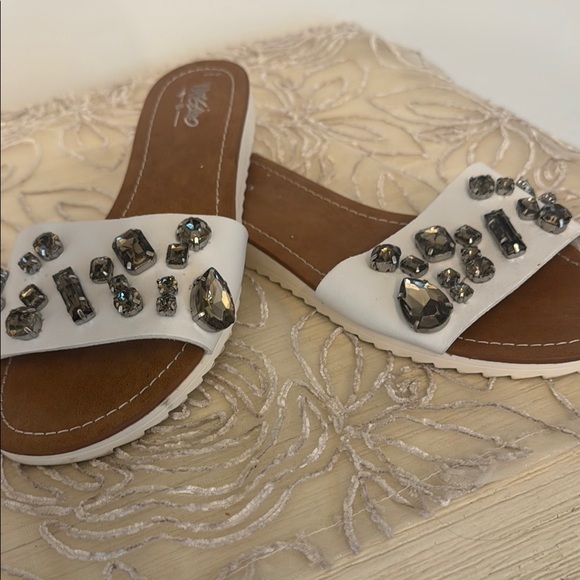 Embellished White Slide Sandals - Picture 2 of 6